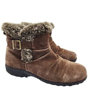 Khombu Lindsey Brown Suede Faux Fur Ankle Boots Round Toe Water Repellent Size 9